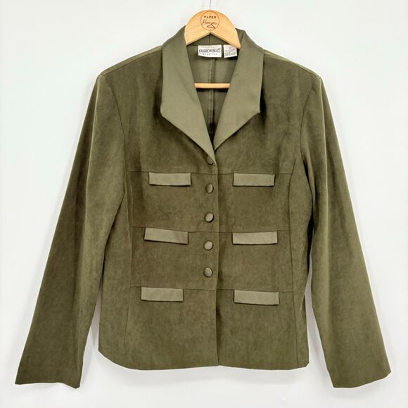 Vintage Fashion Bug Olive Green Button Front Blazer, Size 12, Utility - Picture 1 of 7